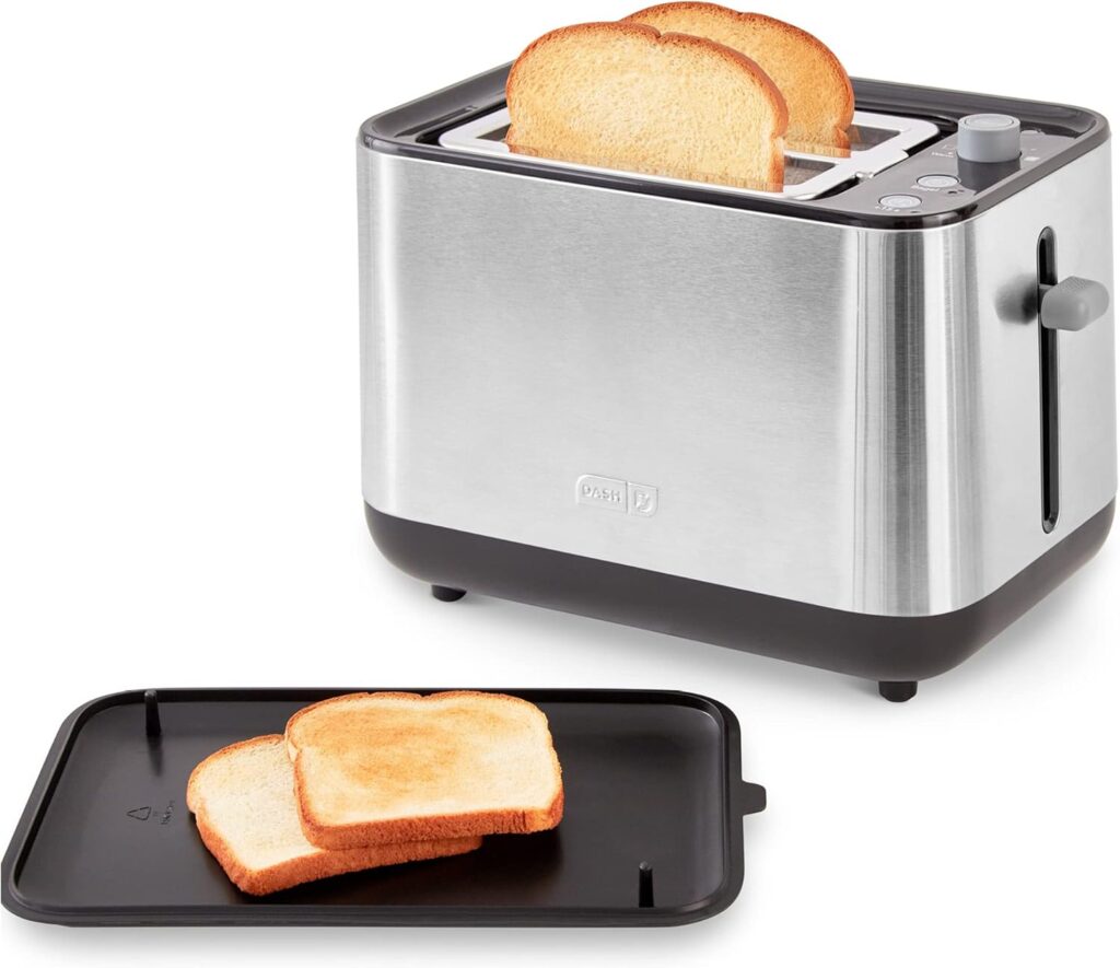 DASH SmartStore 2-Slice Toaster – Compact Design with 5 Browning Levels & Storage Lid, Extra-Wide Slot Large Toaster, 1-Touch Bagel & +15 Seconds Functions – Easy Clean Up Crumb Tray (Black)