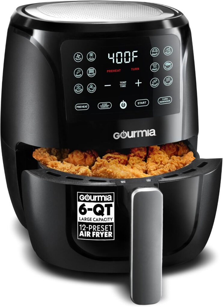 Gourmia Air Fryer 6 QT Digital – Guided Cooking with 12 One‑Touch Presets, FryForce 360 Large XL Basket, Touchscreen, Dishwasher‑Safe Accessories, Healthy No‑Oil Cooking GAF686