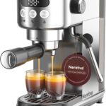 Neretva Espresso Machine 20 Bar, Super Compact Espresso Maker Stainless Steel Professional Coffee Machine Espresso with Power Steam & LED Display for Home Barista Latte and Cappuccino Maker