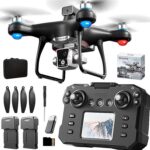 KY102 Drone with Screen Controller with SD card, Brushless Motor, Optical Flow Localization, Active Obstacle Avoidance, 2 batteries, One Key Take Off/Landing. (2 batteries – Black)