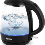 AROMA® 1.2L / 5-Cup Glass Electric Kettle with Cordless Pouring, Trigger-Release Lid, Automatic Shut-off, Black (AWK-151B)