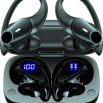 GOLREX Active Noise Cancelling Ear Buds Wireless Earbuds Bluetooth Headphones with 80H Playtime LED Display Charging Case, Over Ear Earphones with Hooks for Sports Running Gym Workout Black