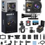 AKASO Brave 4 Action Camera 4K 30fps with 64GB MicroSD U3 Card Bicycle Helmet Accessories Kit Bundle, 20MP Ultra HD 131FT Waterproof Underwater Camera EIS WiFi Remote Control 5X Zoom Sport Cameras