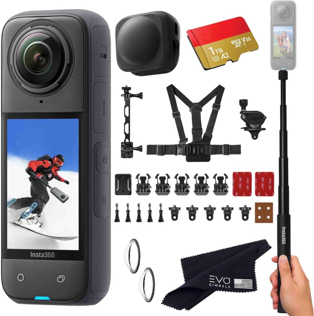 Insta360 X4 Snow Bundle- 8K Waterproof 360 Action Camera with 1/2″” 48MP Sensors, 8K 360 HDR Video, 72MP 360 Photo, |Includes New Snow Bundle, Selfie Stick, Lens Cap (1TB), Black