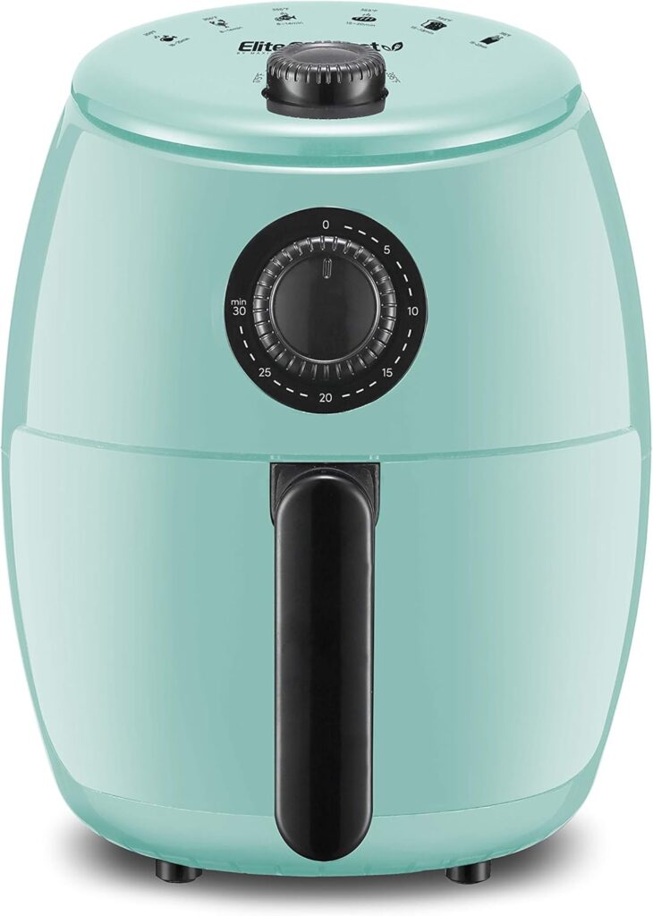 Elite Gourmet EAF0201BLX Personal Compact Space Saving Electric Hot Air Fryer Oil-Less Healthy Cooker, Timer & Temperature Controls, 1000W, 2.1 Quart, Mint