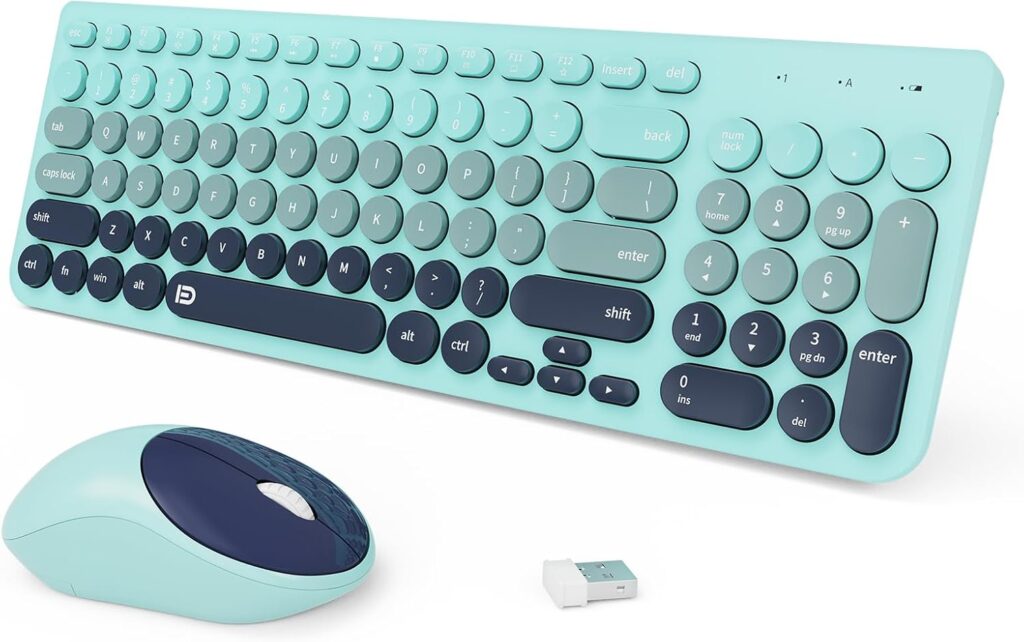 Wireless Keyboard and Mouse Combo, 2.4GHz Colorful Cute Round Keycaps Keyboard for Office Computer PC Desktops Laptop (96 Keys Indigo Blue)