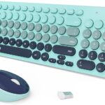 Wireless Keyboard and Mouse Combo, 2.4GHz Colorful Cute Round Keycaps Keyboard for Office Computer PC Desktops Laptop (96 Keys Indigo Blue)