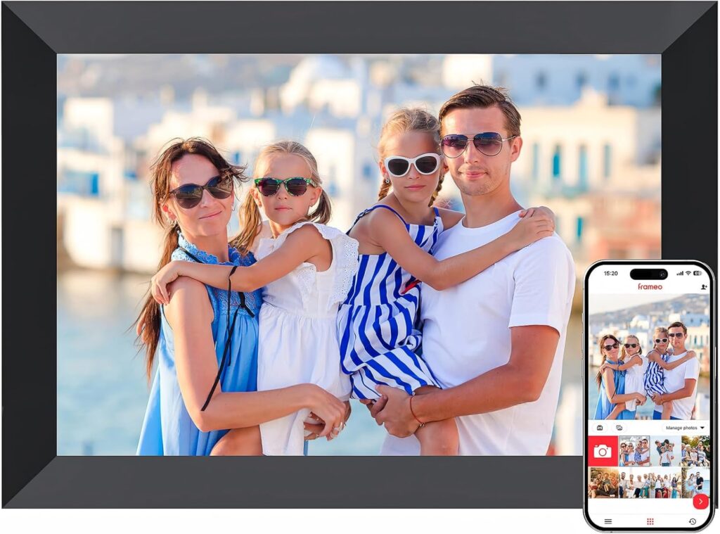 Frameo Digital Picture Frame, 10.1 Inch Smart WiFi Digital Photo Frame Electronic with 1280×800 HD IPS Touch Screen, Auto-Rotate, Wall Mountable, Share Photos/Videos Instantly via Frameo App