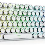 Redragon K710 Wireless Typewriter Mechanical Gaming Keyboard, Bluetooth/2.4Ghz/Wired, RGB LED Backlit, Blue Switch – Clicky, Rechargeable,Solid Metal Panel, Round Keycaps, White