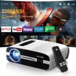 Ultra HD 4K Google TV Projector 2200 ANSI High-Bright Home Theater Projector Outdoor, ToF+CMOS Laser Auto Focus, WiFi6 Bluetooth, Shorter Throw, Dolby Audio, 30W Speaker, NFC Screencast