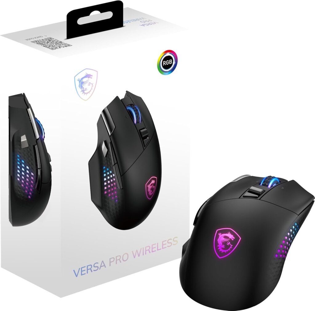 MSI Versa PRO W Gaming Mouse, 26000 DPI, 70M+ Clicks, OMRON Optical Micro Switch, Optical Sensor, Ergonomic Ambitextrous Hand Design, RGB Light