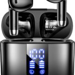 Wireless Earbuds, Bluetooth Headphones with Deep Bass Stereo, 48H Playback Ear Buds with LED Power Display, Lightweight, IPX7, in-Ear Earphones with Mic for iPhone/Android/iPad, Black