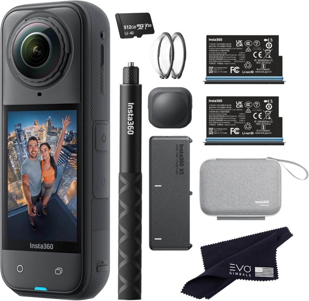Insta360 X5 Essentials Bundle-8K Waterproof 360 Action Camera|Bundle Includes Selfie Stick, Extra Battery, Utility Fast Charge Case, Standard Lens Guards, Lens Cap, Carry Case(512GB)