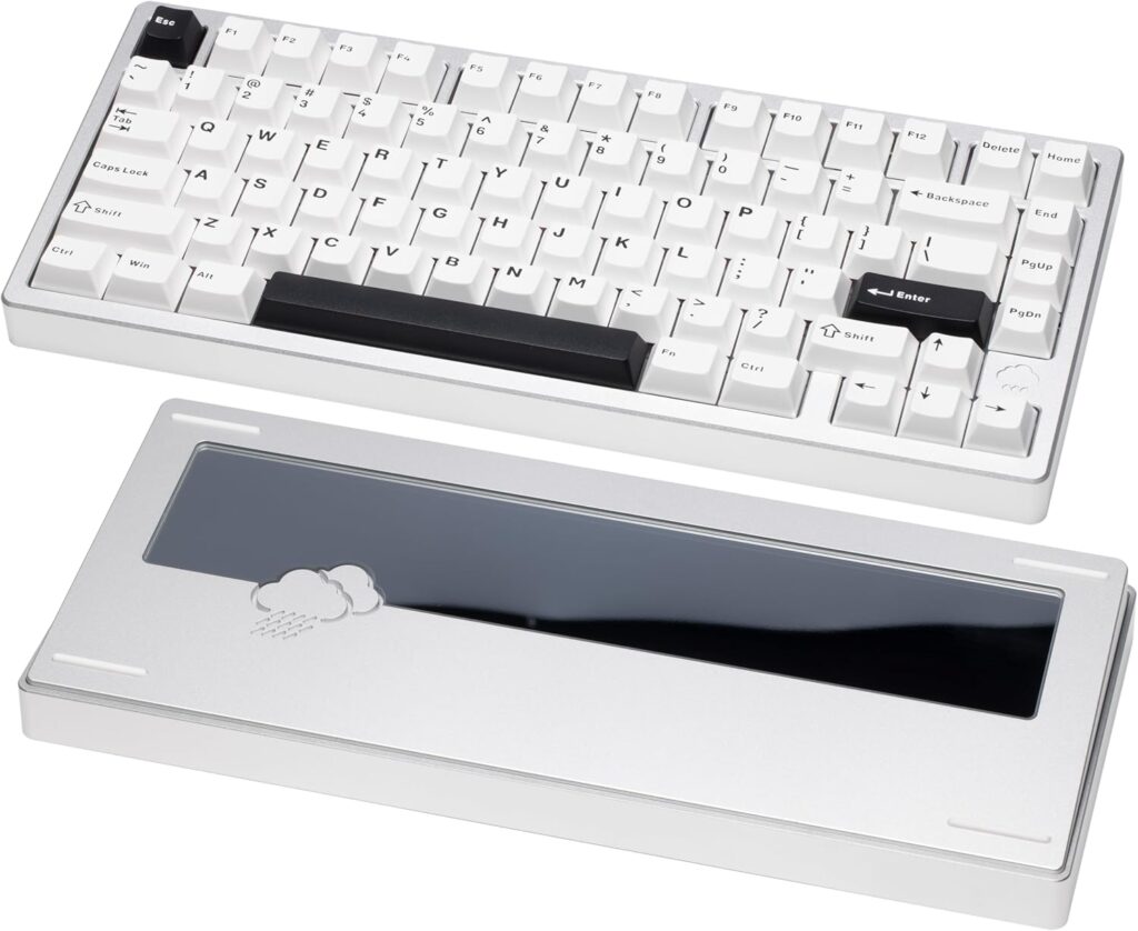 KEEBMONKEY WOBKEY Rainy 75 CNC Aluminum HMX/JWK/Cocoa Switches Triple-Mode Connectivity Mechanical Keyboard with Superior Acoustics, No RGB/PP/Mirrored Glass/3500mAh/Violet Switch (Lite – Silver)