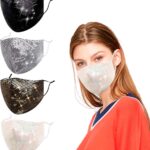 Reusable Sequin Face Mask Women Female Adult Glitter Sparkly Bling Washable Designer Fashion Cute Pretty Breathable Adjustable Sparkle Bedazzled Fancy Decorative Black White Gold Silver Gift For Women