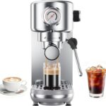 Espresso Machine Upgrade, 20 Bar Compact Espresso Coffee Machine with Milk Frother, Stainless Steel Coffee Maker with 44oz Removable Water Tank & Fast Heat System for Cappuccino, Latte