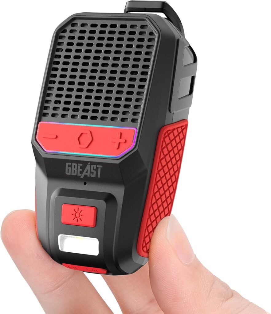 GBEAST Wearable Bluetooth Speaker, Clip-On Mini Portable Speakers All Day Playtime Waterproof Built-in Mic for Hands-Free Music/Calls Bluetooth Speaker with RGB/Flashlight for Jobsite/Outdoor/Golf