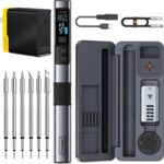 FNIRSI HS-02A 100W Portable Corded Soldering Iron Kit with Storage Case, 3S Fast Heating, 212-842℉, Pre-set 3 Groups Temperature, 6 F245 Soldering Tips, Smart Soldering Iron Pen for Electronics Repair