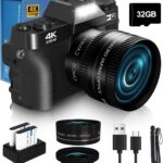 2024 Upgrade VJIANGER Digital Camera for Photography Vlogging Camera for YouTube with WiFi, 180° Flip Screen, 16X Digital Zoom, 52mm Lens, 2 Batteries, 32GB Micro SD Card(Black)