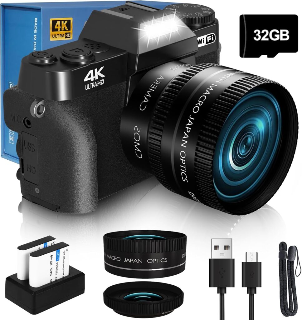 2024 Upgrade VJIANGER Digital Camera for Photography Vlogging Camera for YouTube with WiFi, 180° Flip Screen, 16X Digital Zoom, 52mm Lens, 2 Batteries, 32GB Micro SD Card(Black)