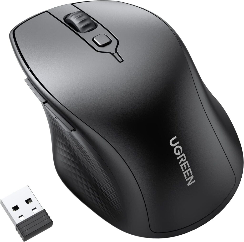 UGREEN Wireless Ergonomic Bluetooth 5.0 Mouse for Laptop, 2.4G Cordless Mouse with USB Receiver, 1000/1600/2000/4000 DPI, 5 Buttons Silent Mice for MacBook, PC, Desktop, Chromebook, Black