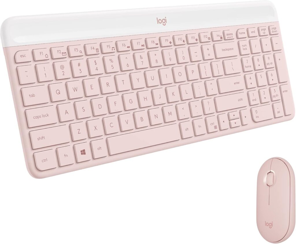 Logitech MK470 Slim Wireless Keyboard and Mouse Combo – Modern Compact Layout, Ultra Quiet, 2.4 GHz USB Receiver, Plug n’ Play Connectivity, Compatible with Windows – Rose