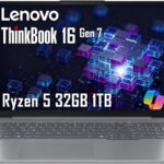 Lenovo ThinkBook 16 Gen 7 Business Laptop (16″ FHD+ Anti-Glare, AMD Ryzen 5 7533HS (> i7-1255U), 32GB DDR5 RAM, 1TB SSD), Fingerprint Reader, Webcam, Ethernet, Wi-Fi 6, Win 11 Pro w/ Copilot, Grey