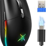 TECKNET Wireless Gaming Mouse Rechargeable – 8000 DPI, Long-Lasting 100Hrs Battery, RGB Backlit, 6 Programmable Buttons, Dual Connectivity (2.4G + USB-C) for PC, Mac, Laptop – Black