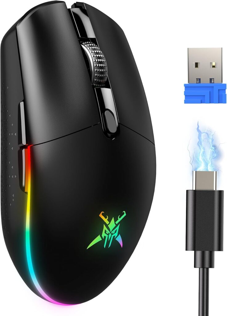 TECKNET Wireless Gaming Mouse Rechargeable – 8000 DPI, Long-Lasting 100Hrs Battery, RGB Backlit, 6 Programmable Buttons, Dual Connectivity (2.4G + USB-C) for PC, Mac, Laptop – Black