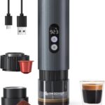 AMZCHEF Portable Coffee Maker Rechargeable w/ 9000mAh Battery, 2-in-1 Travel Espresso Maker for Ground/NS Capsules, Car Espresso Machine Self-Heating for Camping, RV, Hiking, Office, Aluminum