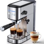 UDI Espresso Machine with Milk Frother, 20 Bar High Pressure Professional Espresso Maker Automatic, Compact Stainless Steel Coffee Machine for Cappuccino, Latte, Silver
