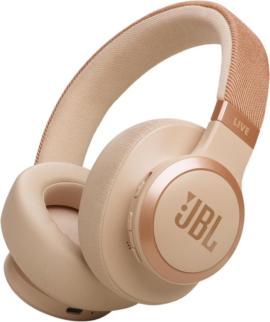 JBL Live 770NC – Wireless Over-Ear Headphones with True Adaptive Noise Cancelling with Smart Ambient, Up to 65 Hours of Battery Life, Comfort-fit Fabric Headband & Carrying Pouch (Sandstone)