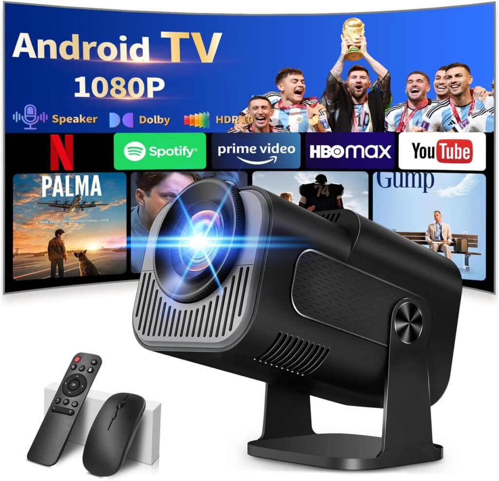 【Projector 2026 Upgraded】Mini Projector with WiFi 6 and Bluetooth 5.2 Support 4K 1080P Auto Keystone 270° Rotatable Projector Portable Compatibile with HDMI/TV Stick/Memory Stick/Laptop-Black