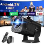 【Projector 2026 Upgraded】Mini Projector with WiFi 6 and Bluetooth 5.2 Support 4K 1080P Auto Keystone 270° Rotatable Projector Portable Compatibile with HDMI/TV Stick/Memory Stick/Laptop-Black