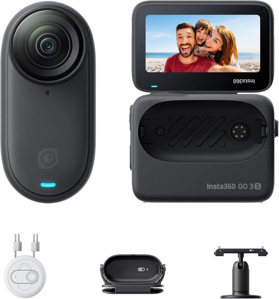 Insta360 GO 3S – 128 GB Black 4K Tiny Portable Vlogging Camera, Hands-Free POVs, Mount Anywhere, Stabilization, 140 Min Battery Life, 10m Waterproof, Pet POV
