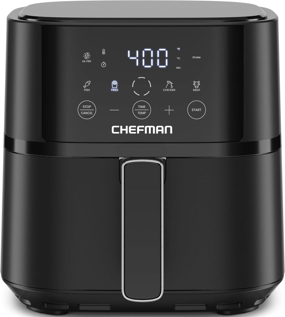 Chefman Air Fryer – 4 QT Compact Airfryer for Quick & Easy Meals in Minutes, Features Hi-Fry Technology for Extra Crisp, Touchscreen Controls with 4 Presets, Nonstick & Dishwasher Safe Basket – Black