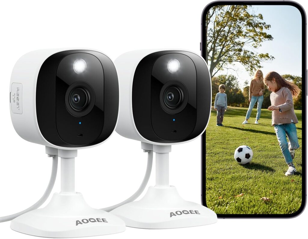 2K Cameras for Home Security-Outdoor/Indoor Camera for Dog/Cat/Pet/Nanny/Baby, Color Night Vision, White Light, Siren, 24/7 SD Recordings, Works with Alexa/Google Home, C1 (C1-White-2pack-2.4G)