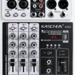 Professional DJ audio mixer, 4-channel DJ mixer, Bluetooth sound mixer, supports USB/MP3/BT computer input, 48V phantom power stereo studio audio mixer suitable for DJ studio streaming recording