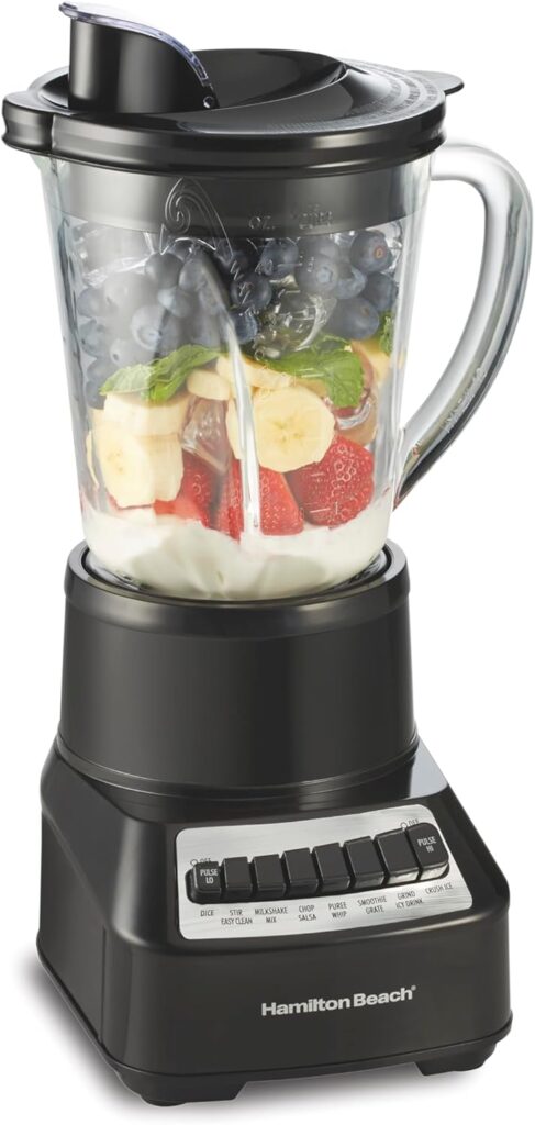 Hamilton Beach Wave Crusher Blender for Smoothies With 40 Oz Glass Jar and 14 Functions, Ice Sabre Blades & 700 Watts for Consistently Smooth Results, Black & Stainless Steel (54220)