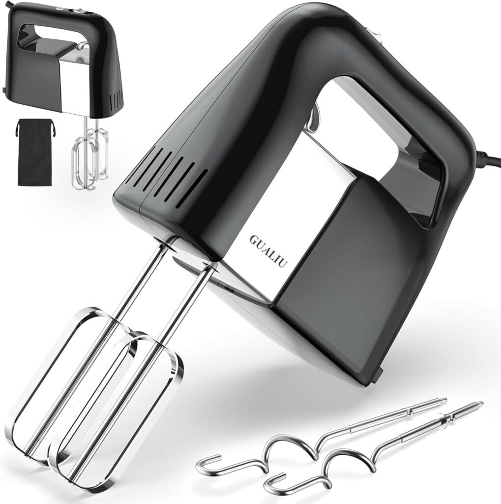 450W Electric Hand Mixer, 5-Speed Large Handheld Mixer Food Mixer with 304 Stainless Steel Beaters, Dough Hooks & Storage Bag, Kitchen Blender for Baking & Cooking, Turbo Boost/Black