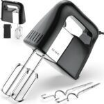 450W Electric Hand Mixer, 5-Speed Large Handheld Mixer Food Mixer with 304 Stainless Steel Beaters, Dough Hooks & Storage Bag, Kitchen Blender for Baking & Cooking, Turbo Boost/Black