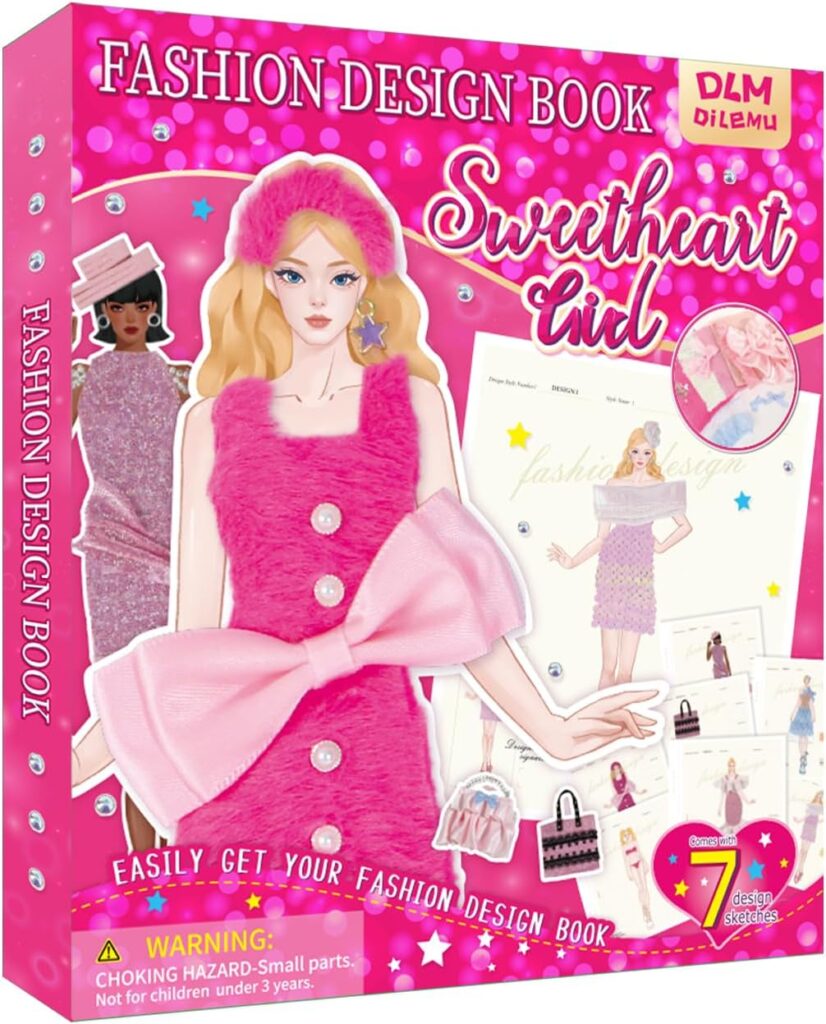 Fashion Design Paper Doll Craft Kit for Girls – No-Sew DIY Dress-Up Studio with 7 Designer Sketches – Princess Arts & Crafts Activity for Kids Ages 6-12 – Creative Gift (Sweetheart Girls)