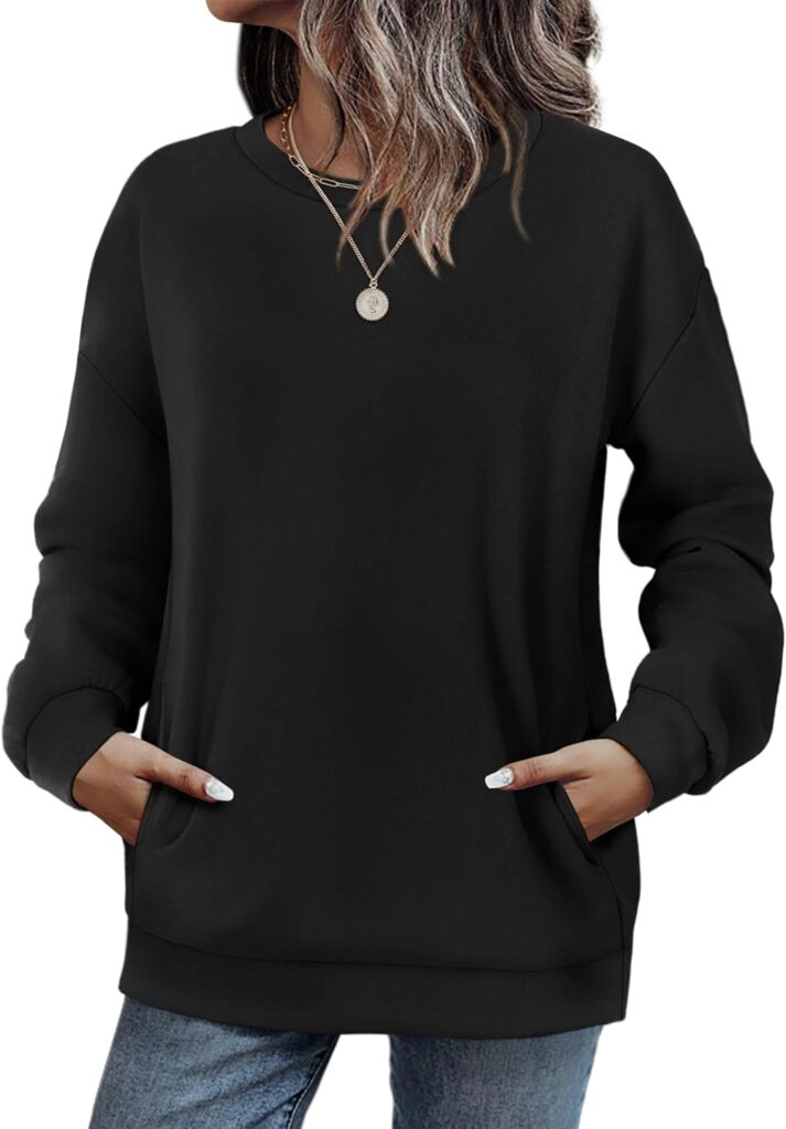 WIHOLL Crewneck Sweatshirts Women Long Sleeve Tops 2025 Fall Fashion Clothes Winter Pullover with Pockets S-2XL