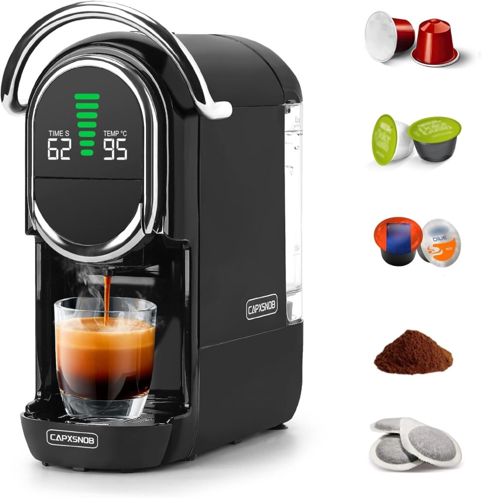 Magician1 Mini Espresso Machine for Nespresso Original, Dolce Gusto, Lavazza Blue, ESE Pod & Ground, 19 Bar Coffee Machine, Hot/Cold Brew Coffee Maker, Adjustable Temp & Cup Size, 21oz Reservoir