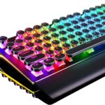 RK ROYAL KLUDGE S108 Typewriter Keyboard, Retro Mechanical Gaming Keyboard Wired 108 Keys with RGB Backlit Sidelight, Detachable Wrist Rest, Round Keycaps Blue Switches – Black