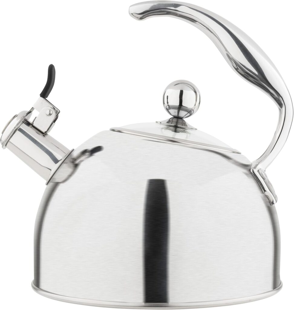 Viking 3-Ply Stainless Steel Tea Kettle, 2.6 Quart Stovetop Hot Water Pot with Tempered Glass Lid, Ergonomic Handle, Induction Ready, Satin Silver