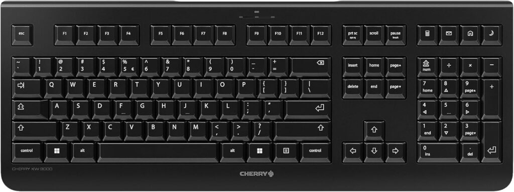 Cherry KW 3000 Wireless Quiet Full Size Keyboard for Windows and Mac. 2.4 Ghz Wireless Technology, Silent and Durable for Office and Personal Workpace