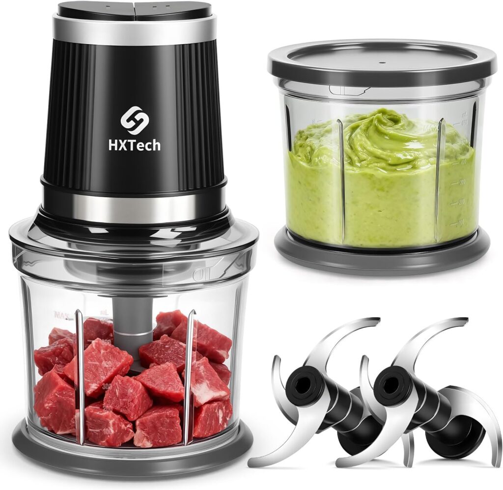 Food Processor, Electric Food Chopper with 2 Bowls (2 × 4 Cup) & 2 Dual-Layer S-Blade Sets, Meat Grinder & Vegetable Chopper for Meat, Onions, Garlic, Nuts, Salad & Baby Food