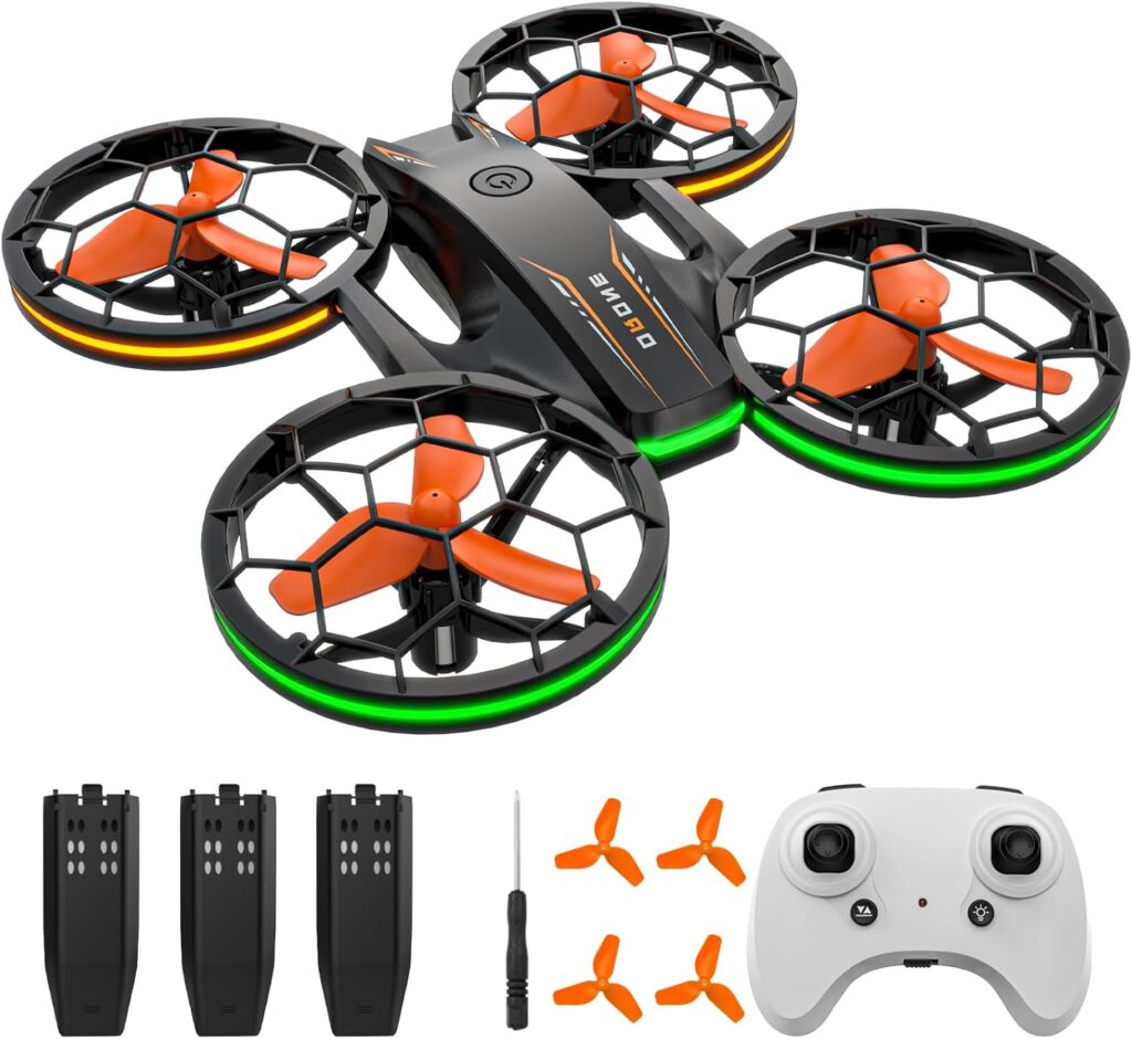 Drones for Kids – RC Drone with Auto Hovering and Headless Mode, Quadcopter with LED Light, Propeller Full Protect, 3D Flips, 3 Batteries, Remote Control, Best Toys Gifts