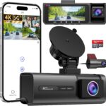 3 Channel 5G WiFi Dash Cam, 4K+1080P+1080P Dash Cam Front and Rear Inside with 64GB Card, 3.16” IPS Screen, G-Sensor, Loop Recording, Parking Monitor, 170° Wide Angle, IR Night Vision, WDR, Black
